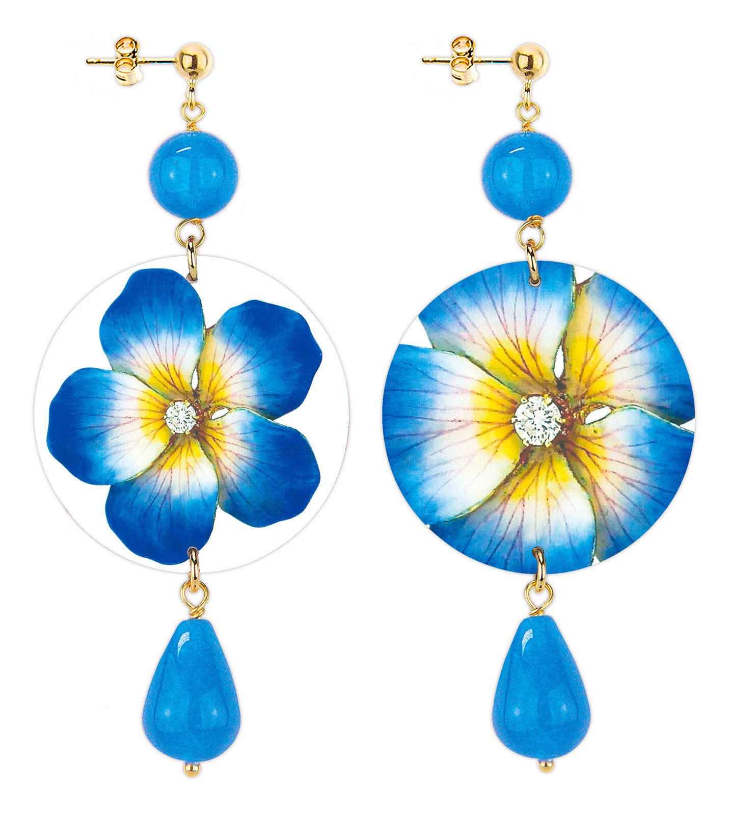 Orecchini Donna Lebole The Circle Fiori Azzurri Blu Schiacciati D/OR.286